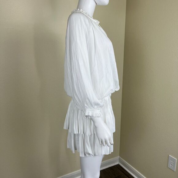 Current Air Women's Size L White Aurelie Pleated Tiered Ruffle Mini Smock Dress - Picture 13 of 14